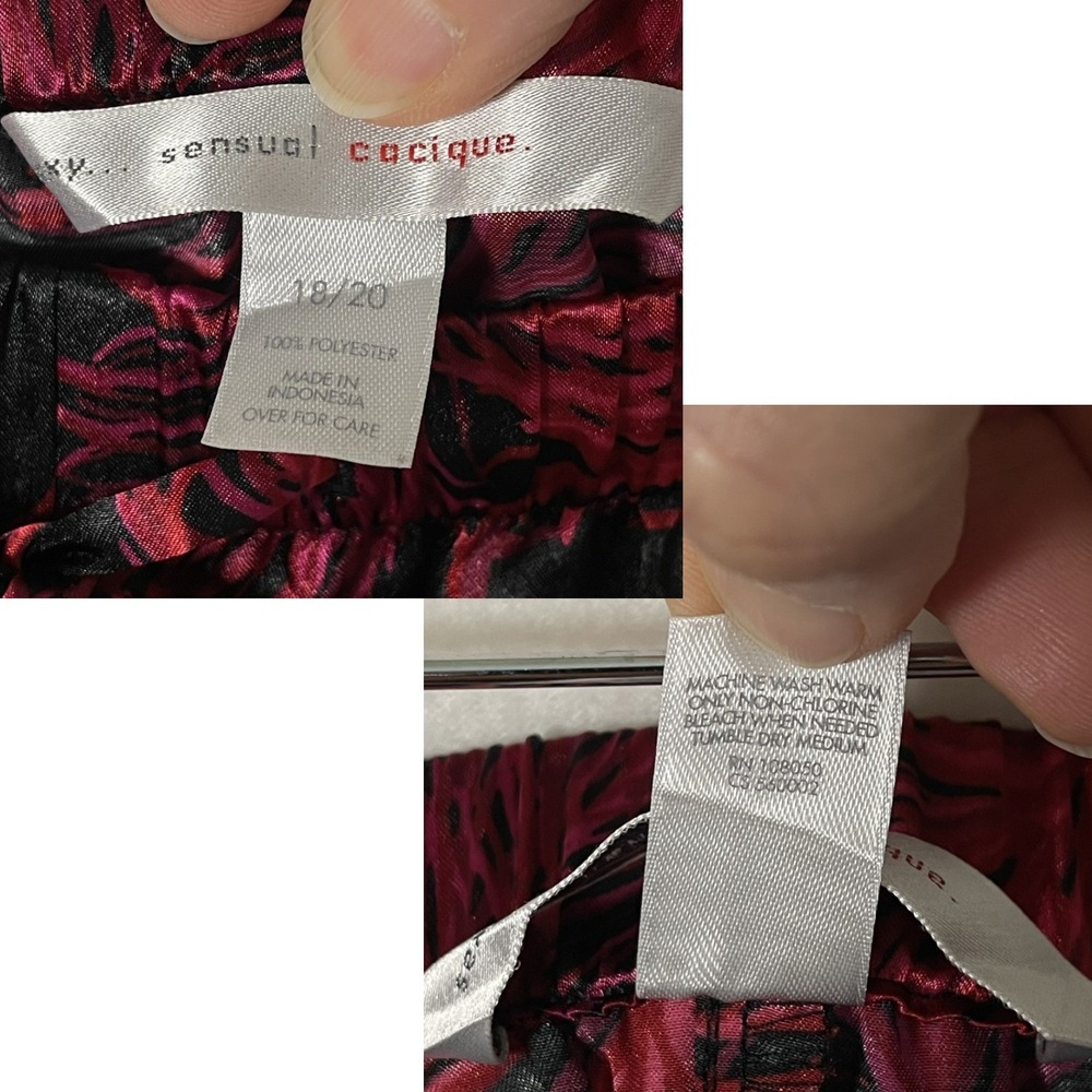 Cacique Pajama Pants Size 18/20 Black Red Feather Print Lounge Wide Leg - Picture 10 of 11